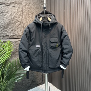 冬季新款连帽羽绒服男潮牌工装白鸭绒保暖外套宽松休闲日系上衣男