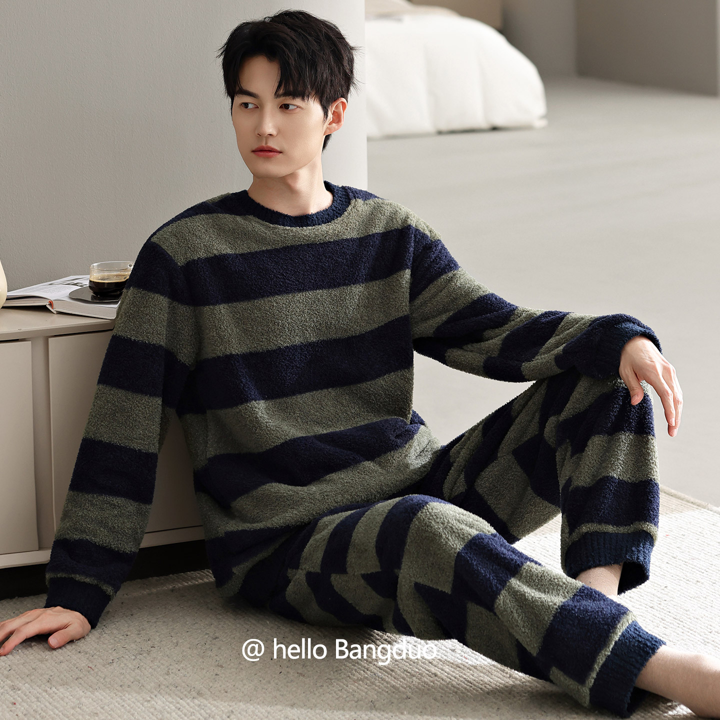 睡衣男士冬季半边绒加厚家居服