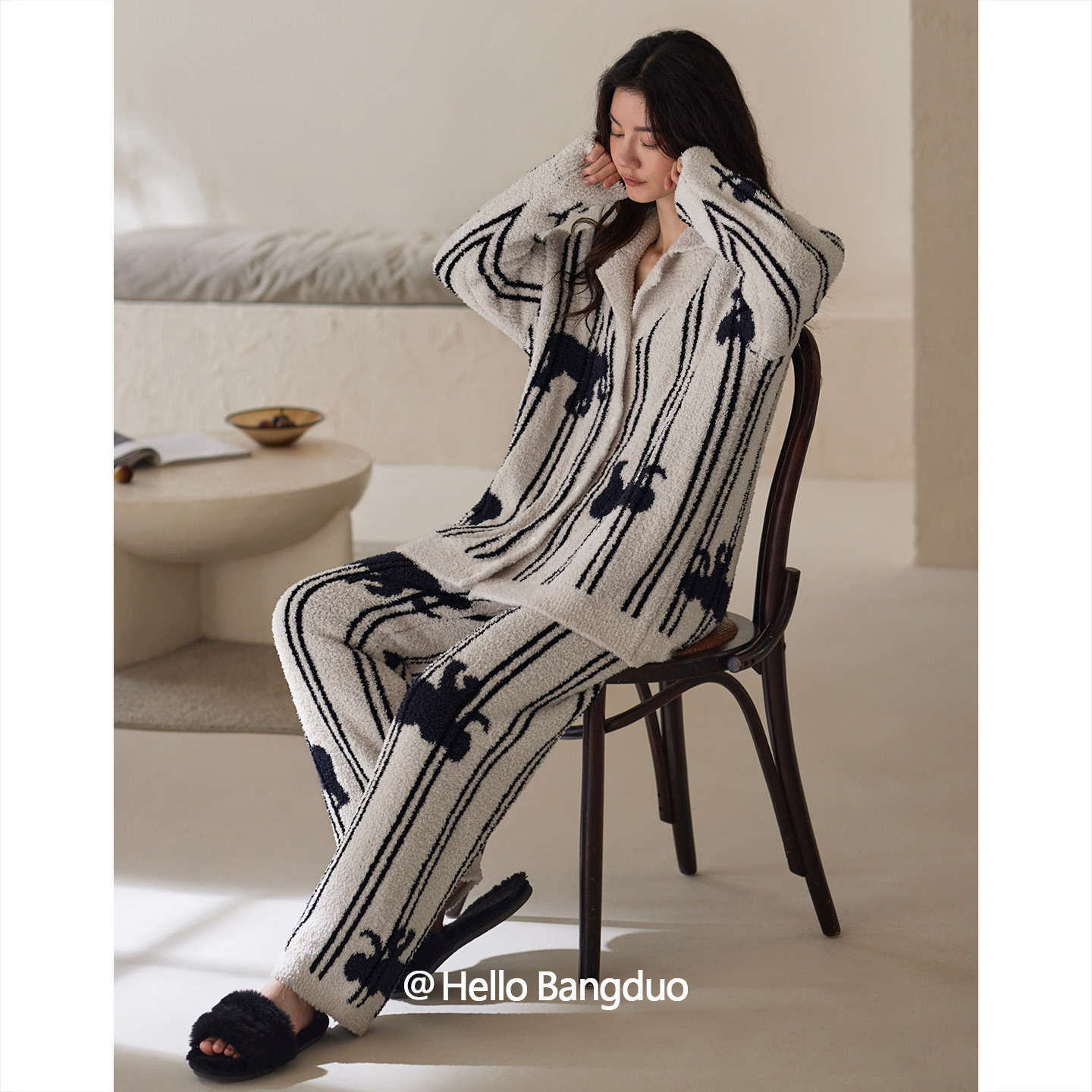 睡衣女士秋冬半边绒长袖家居服