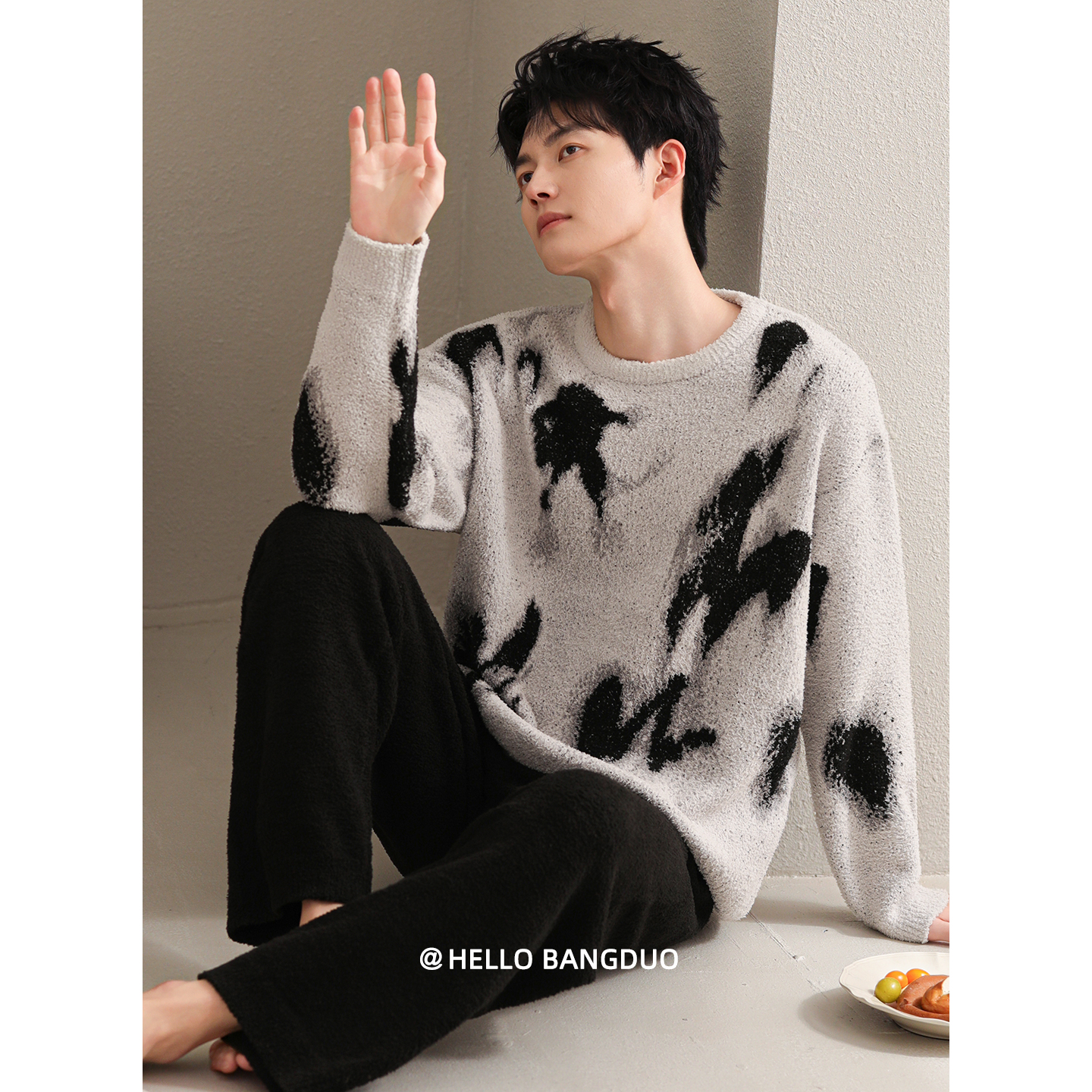 睡衣男士秋冬半边绒长袖家居服