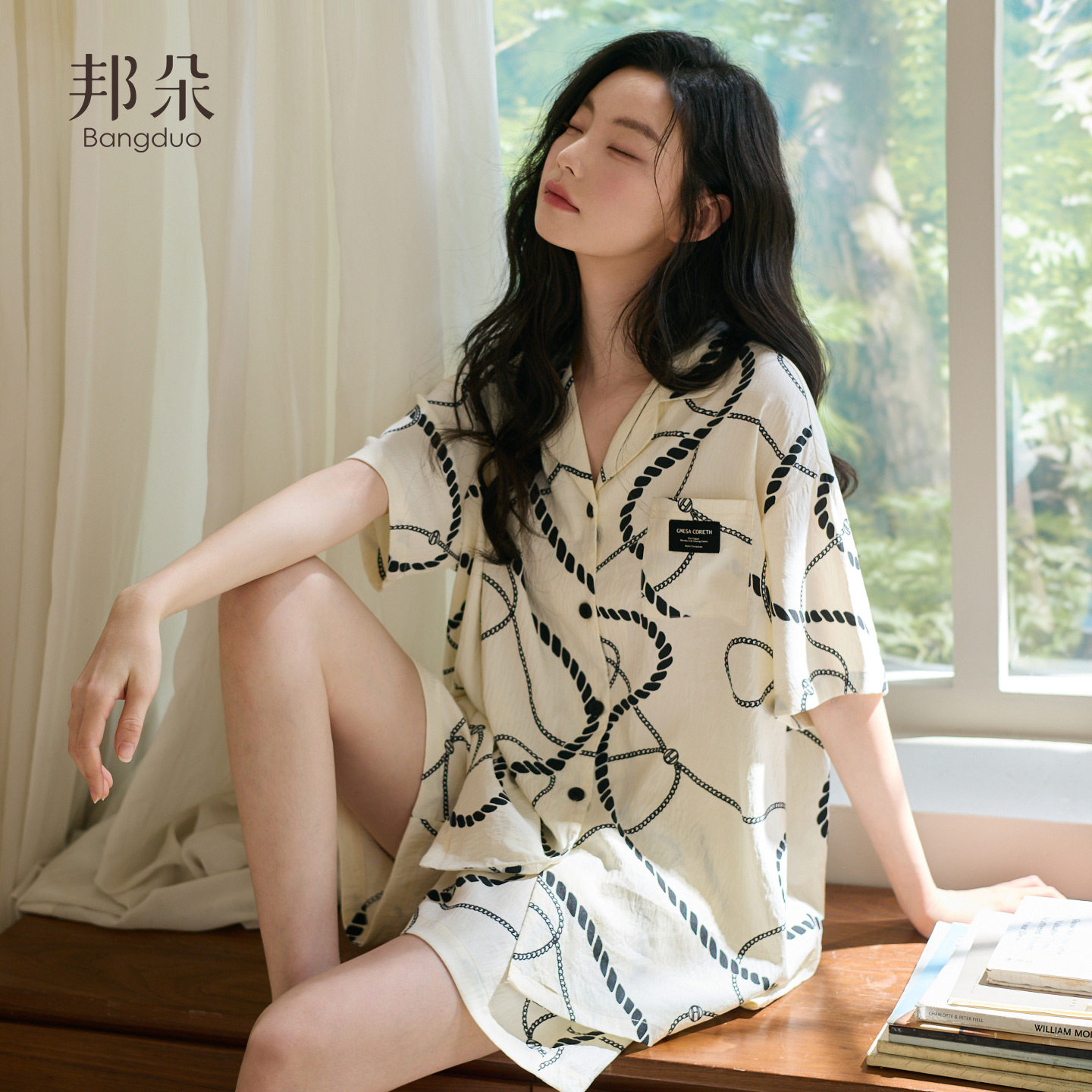 睡衣女夏季云朵棉短袖短裤家居服图片