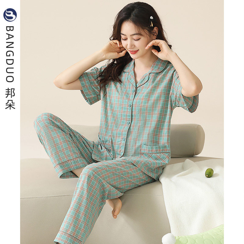 梭织棉纱布睡衣女士夏季纯棉短袖长裤薄款夏天2025新款夏款家居服,女士内衣/男士内衣/家居服,睡衣/家居服套装,淘宝优惠券,粉丝福利购,淘宝优惠卷