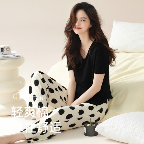 邦朵睡衣女士夏季纯棉短袖家居服