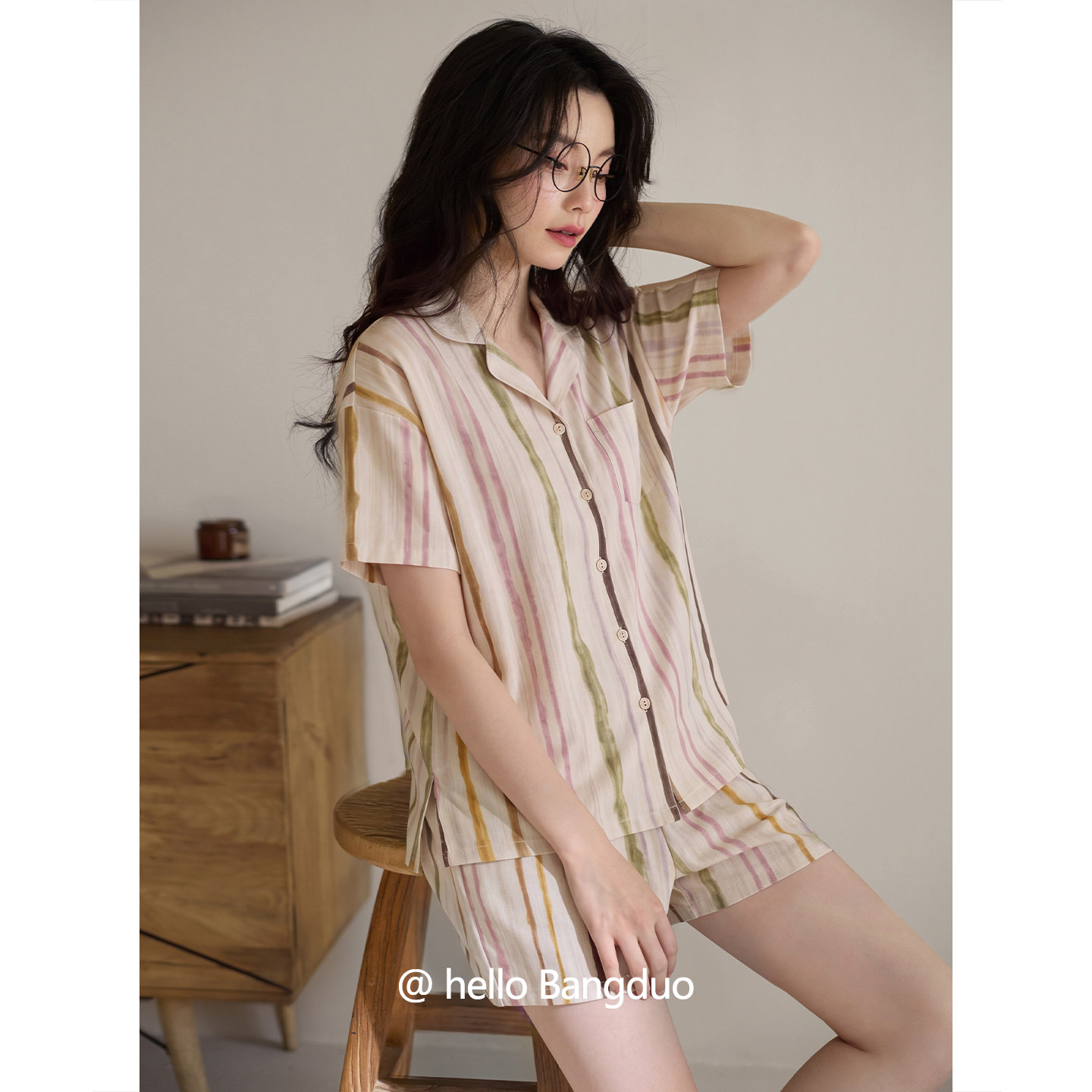 睡衣女士夏季纯棉短袖短裤家居服图片