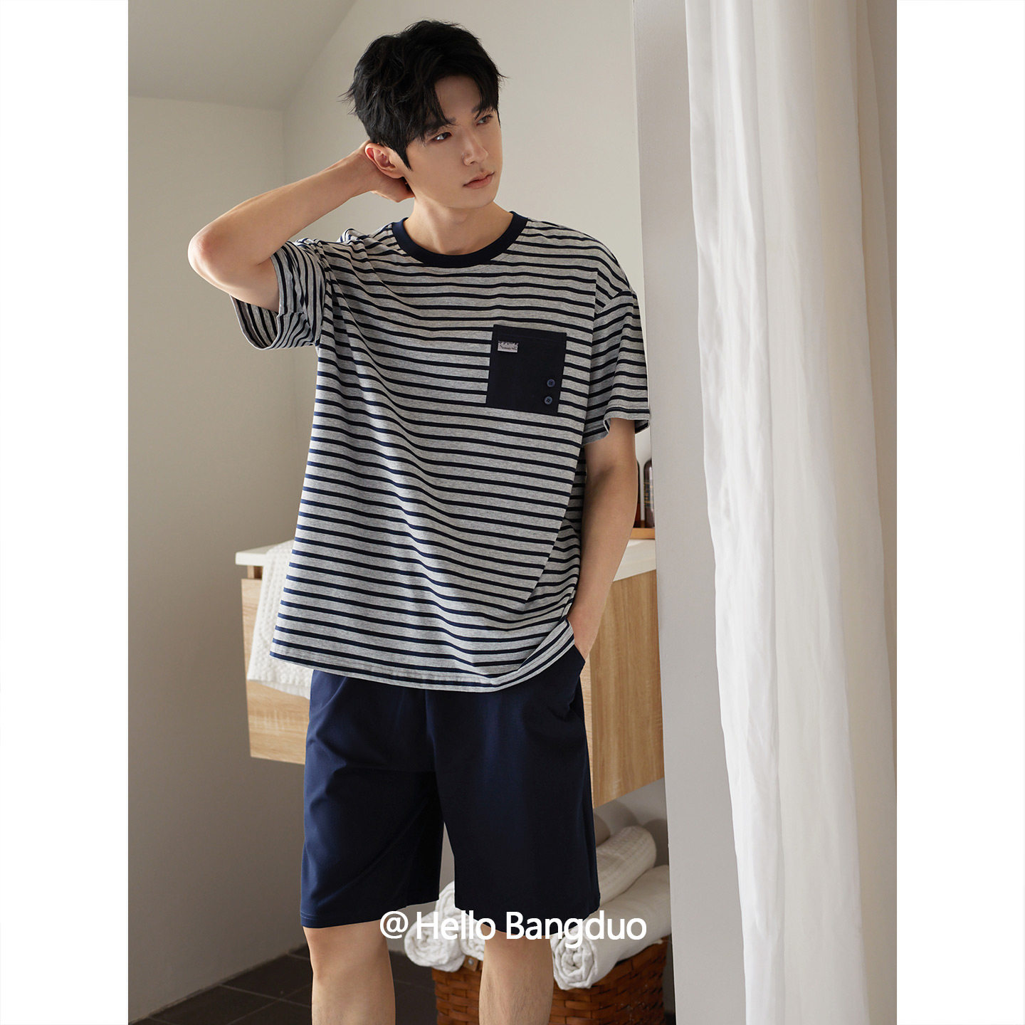 睡衣男夏季纯棉短袖短裤薄款休闲可外穿大码半袖松弛感家居服套装