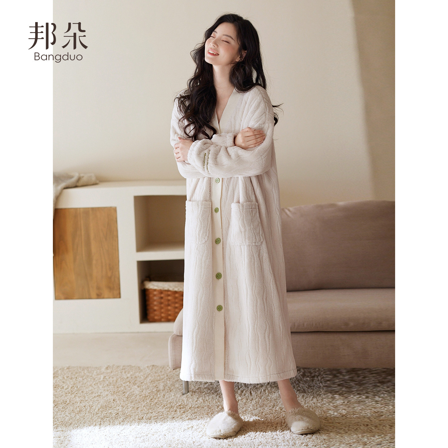 睡袍女秋冬季珊瑚绒睡衣加厚加绒睡裙慵懒松弛感法兰绒浴袍家居服