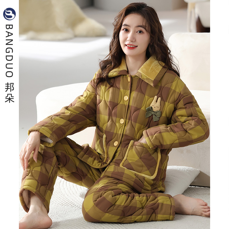 睡衣女士冬季纯棉夹棉家居服