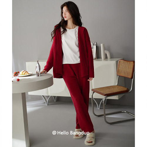 睡衣女士冬季半边绒加厚家居服