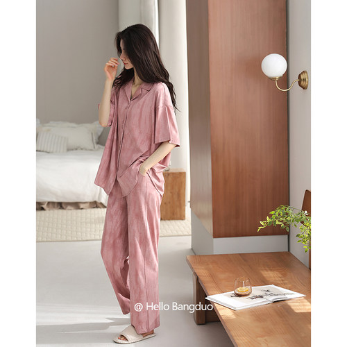 睡衣女士夏季纯棉短袖长裤家居服