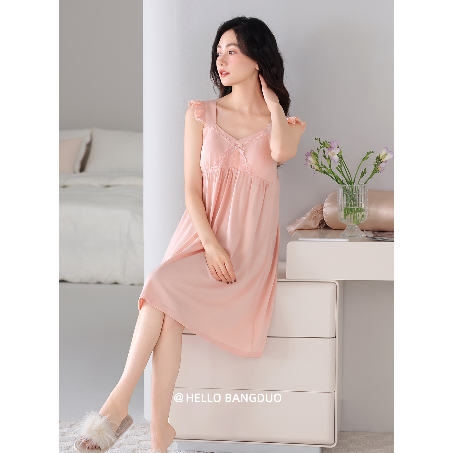 带胸垫吊带睡裙女夏季纯棉连衣裙