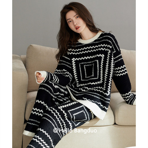 睡衣女士冬季半边绒家居服