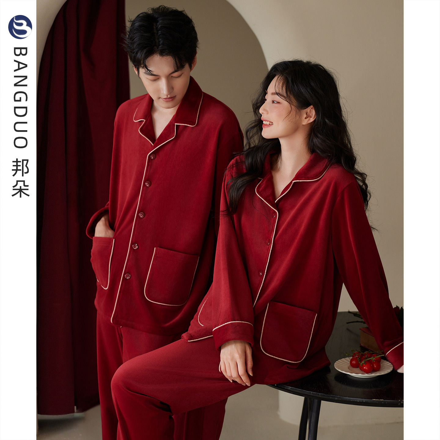 情侣睡衣秋冬海岛绒长袖家居服