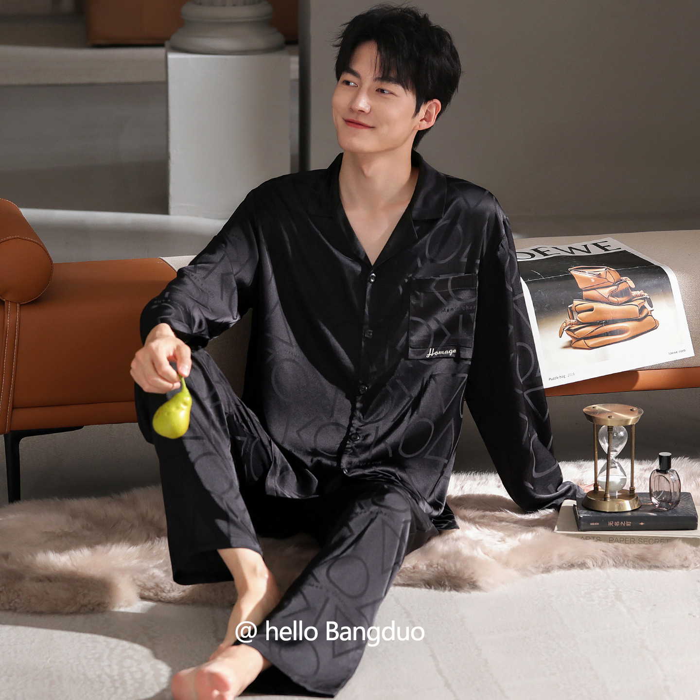 睡衣男士春秋款冰丝长袖家居服