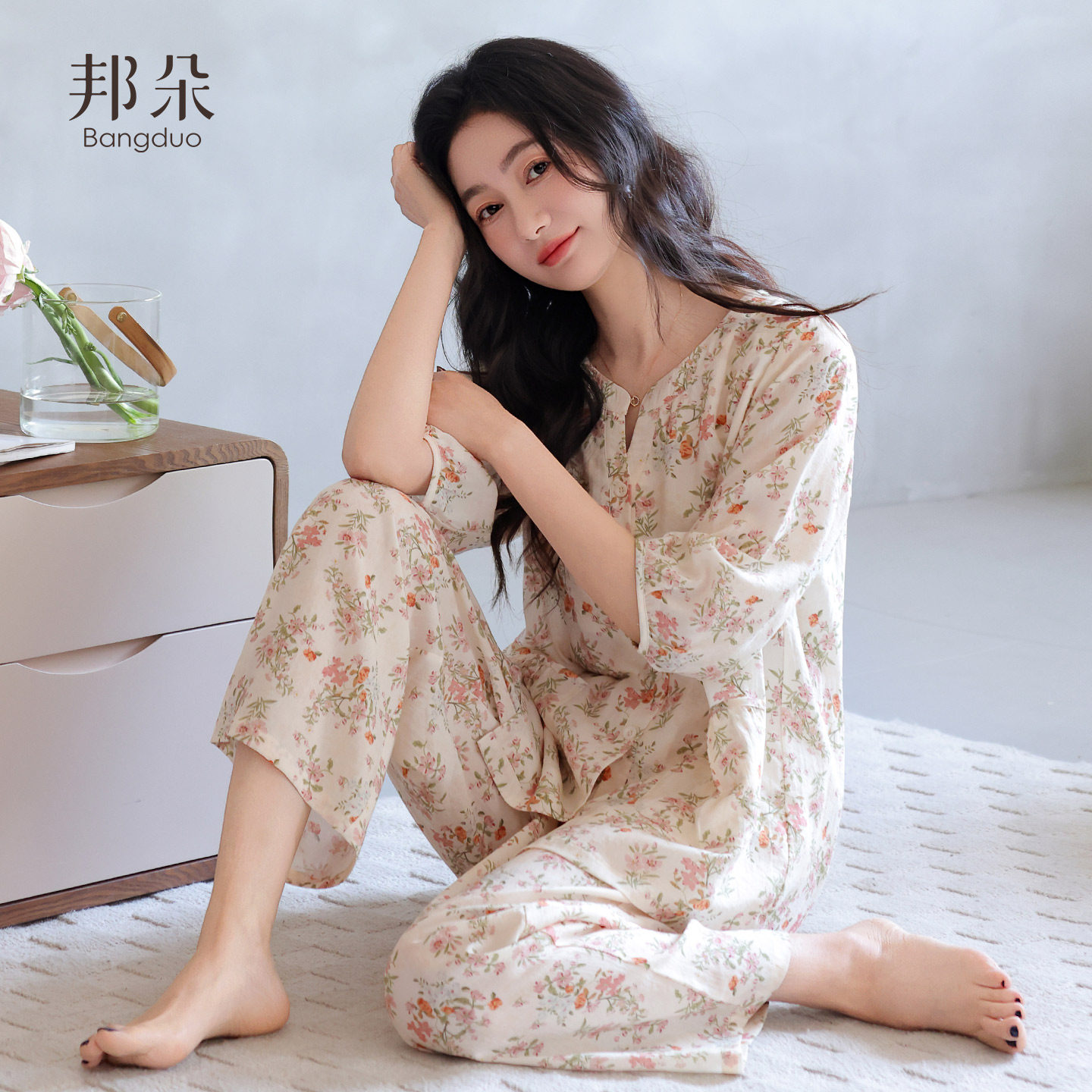 睡衣女士春秋款莱赛尔七分袖秋季大码超柔软中年妈妈高级感家居服