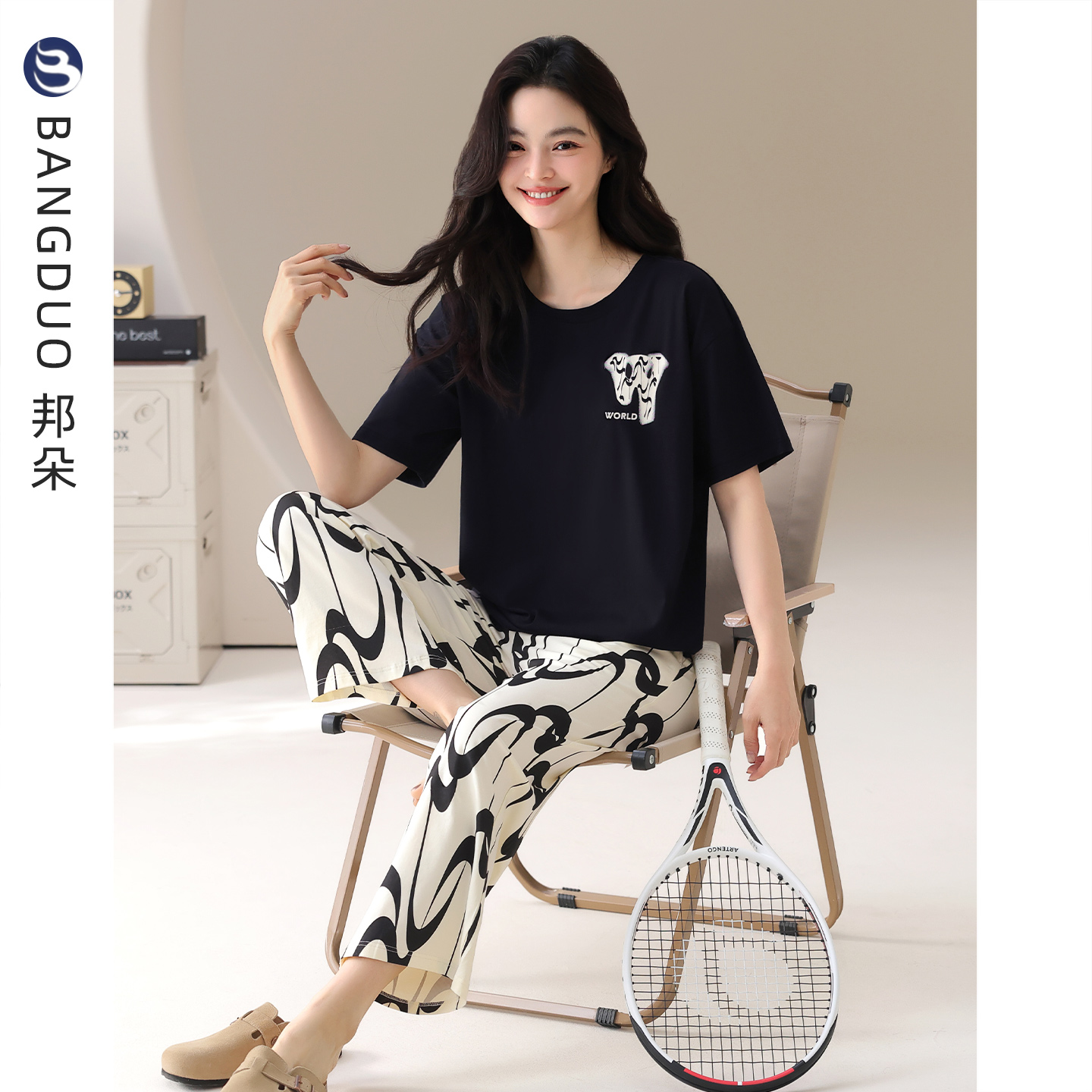 睡衣女士夏季纯棉短袖长裤家居服