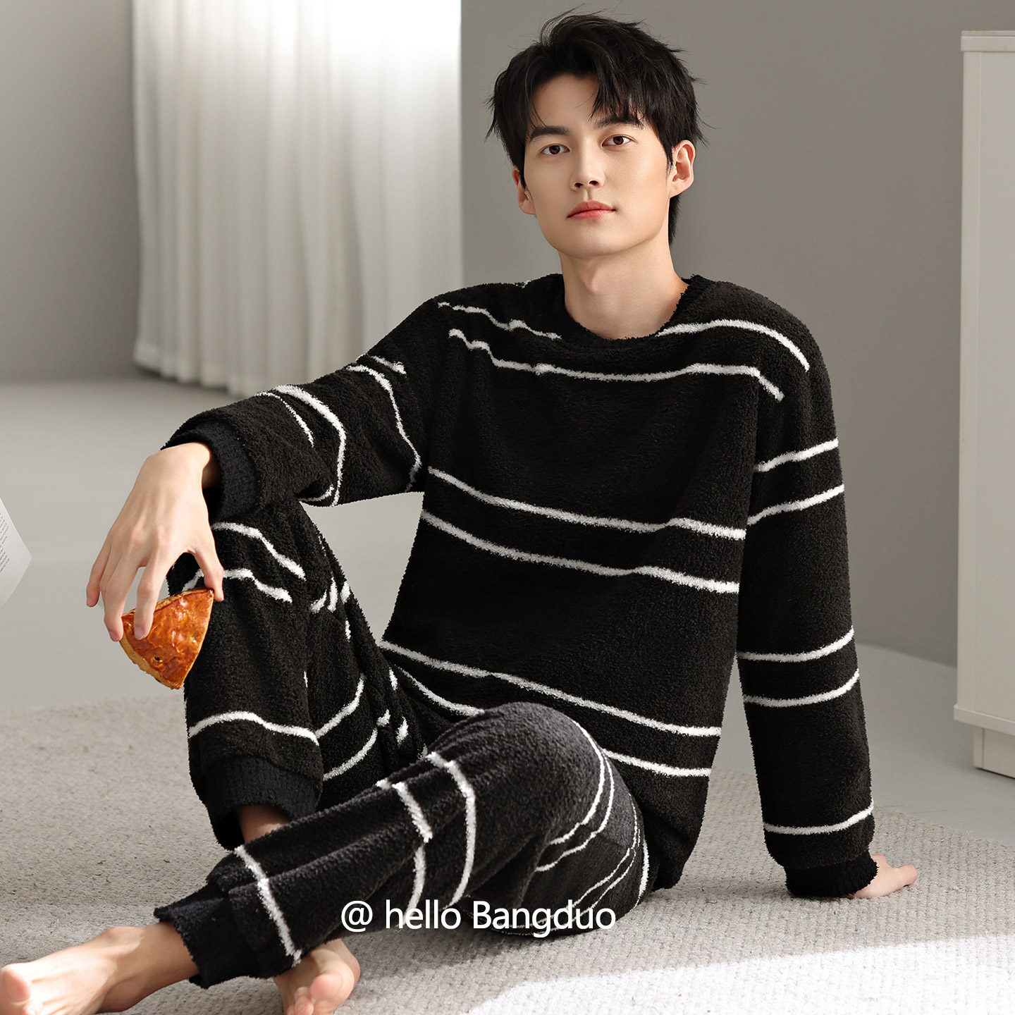 睡衣男士冬季半边绒加厚家居服