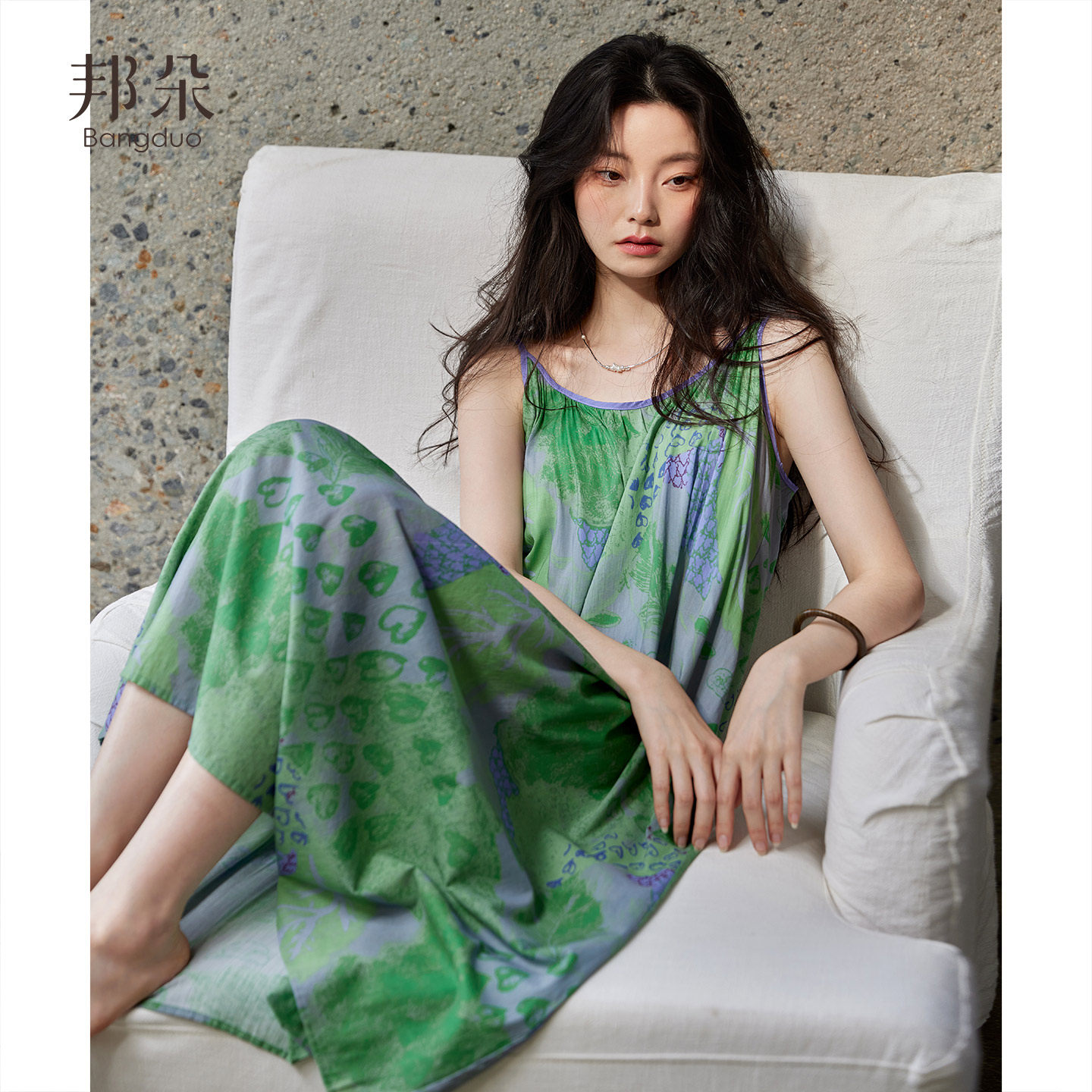 带胸垫吊带睡裙女夏季棉绸超长裙睡衣休闲度假风梭织棉纱布连衣裙