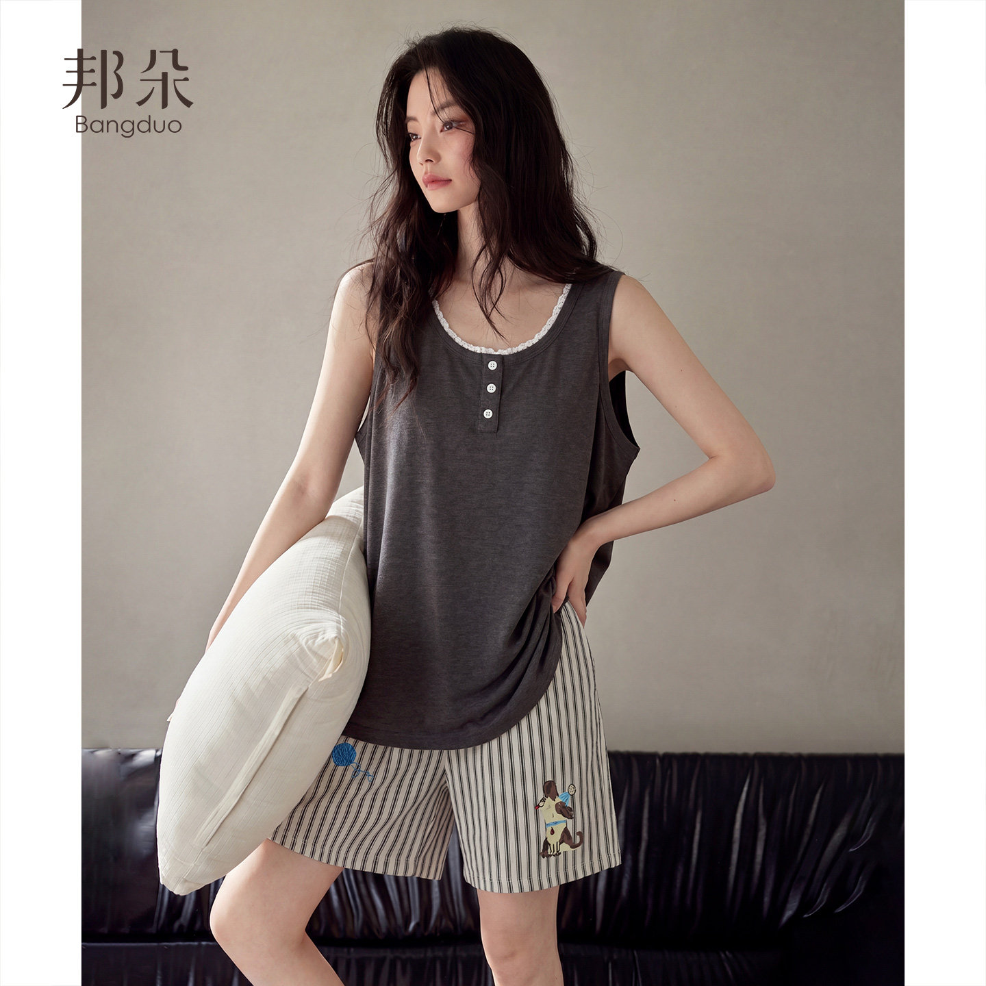 睡衣女士夏季纯棉背心短裤家居服图片