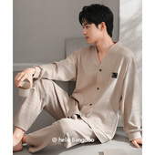 开衫 纯棉长袖 秋冬家居服套装 男式 大码 薄款 秋季 男款 春秋款 睡衣男士