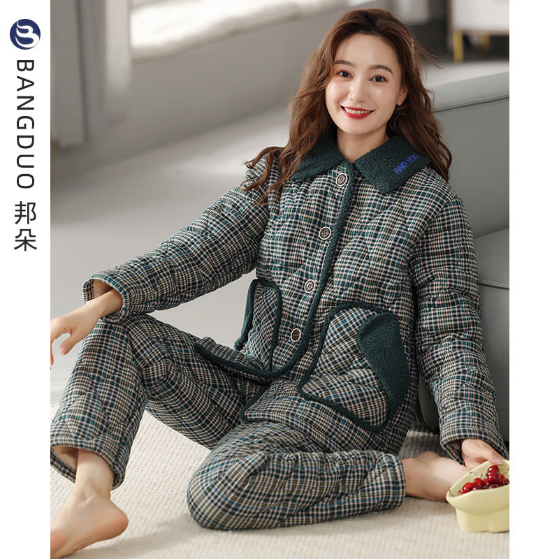 睡衣女士冬季梭织纯棉夹棉