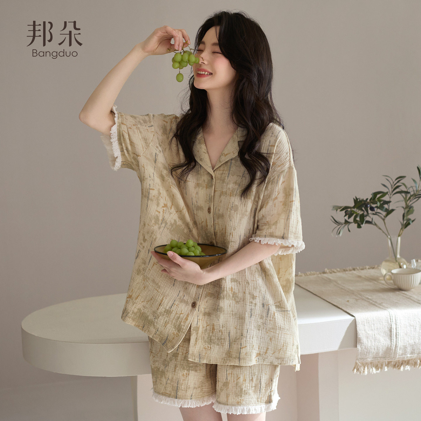 睡衣女夏纯棉纱布短袖短裤家居服图片