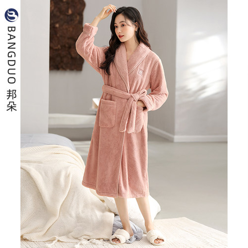 睡袍女士冬季法兰绒浴袍