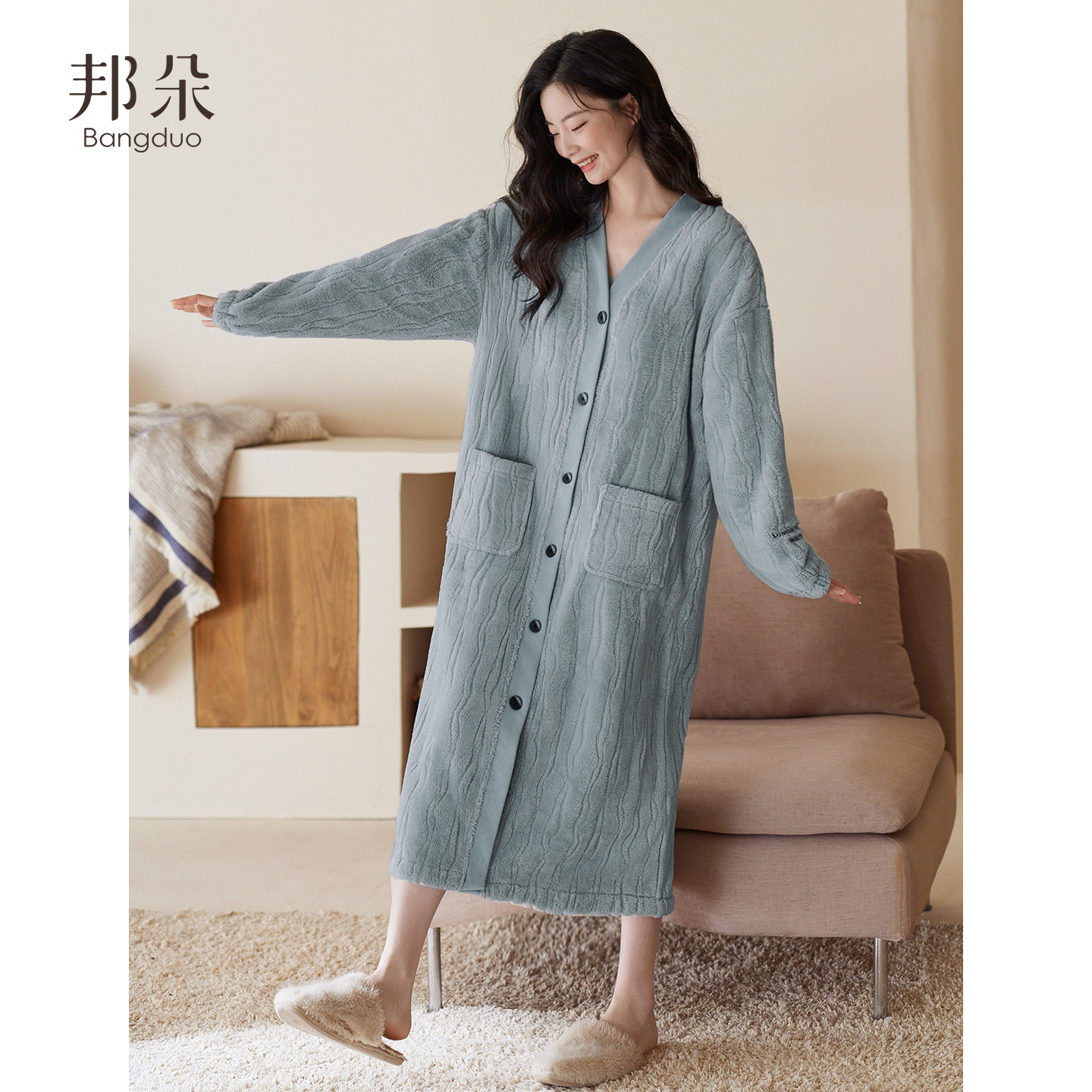睡袍女士睡衣冬季珊瑚绒加厚加绒睡裙秋冬法兰绒浴袍高级感家居服