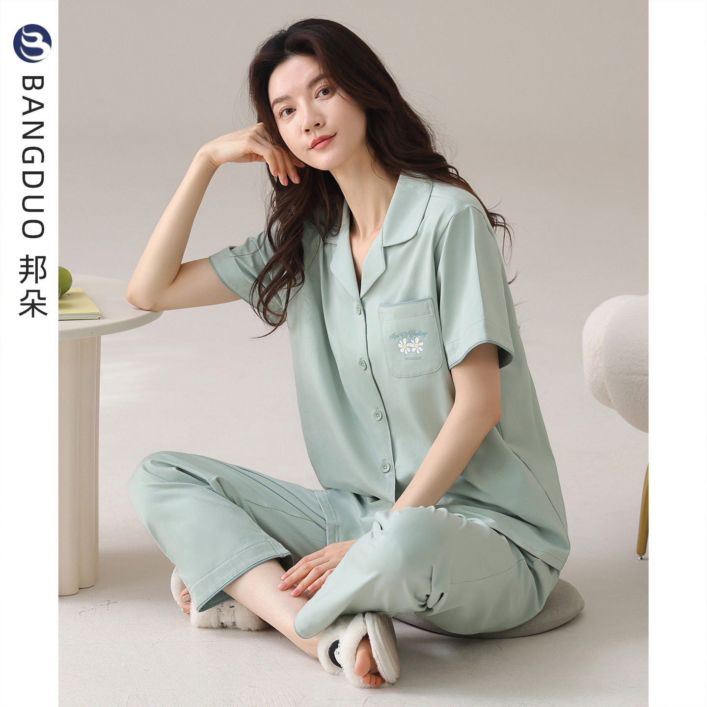 睡衣女士夏季纯棉短袖长裤家居服