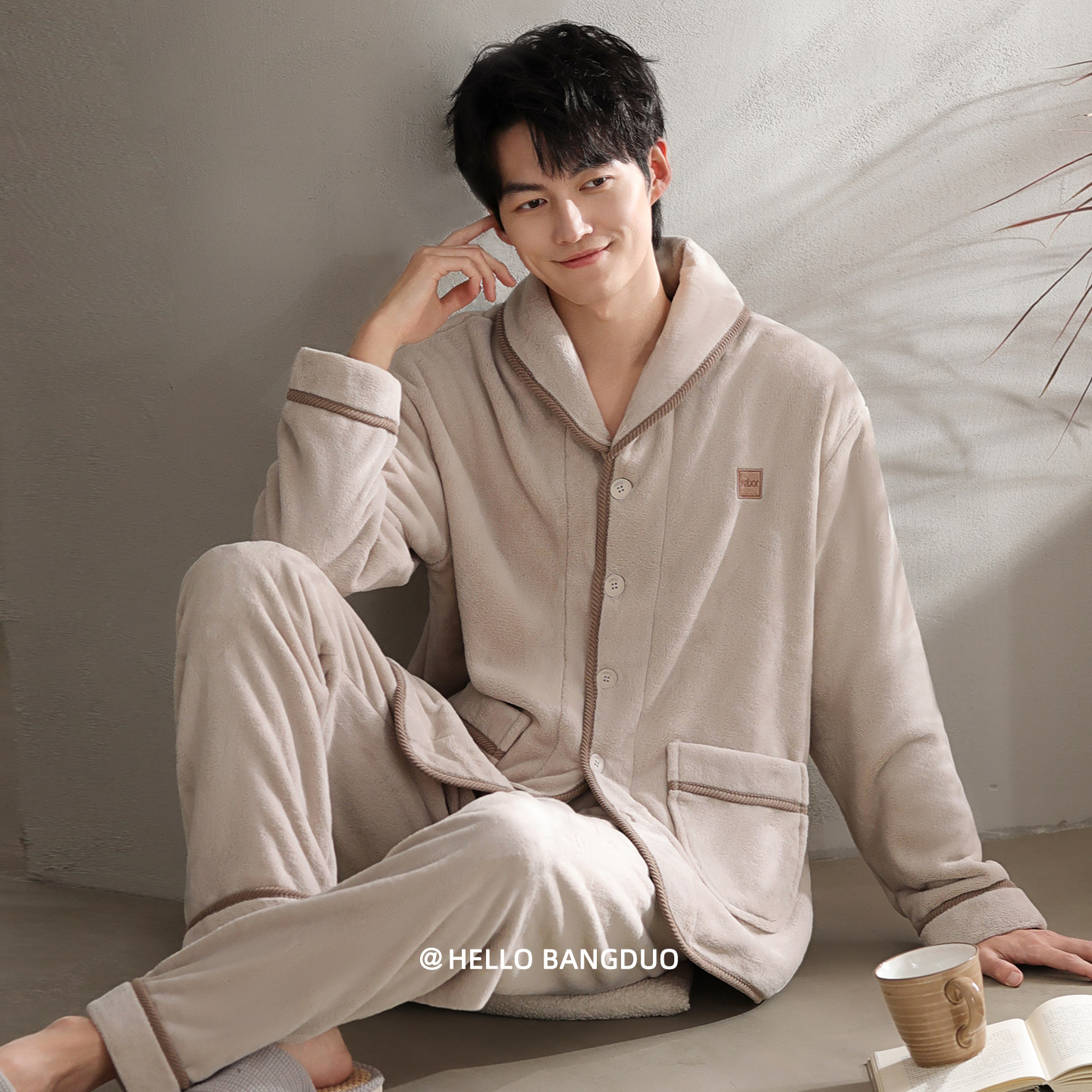 睡衣男士秋冬法兰绒长袖家居服