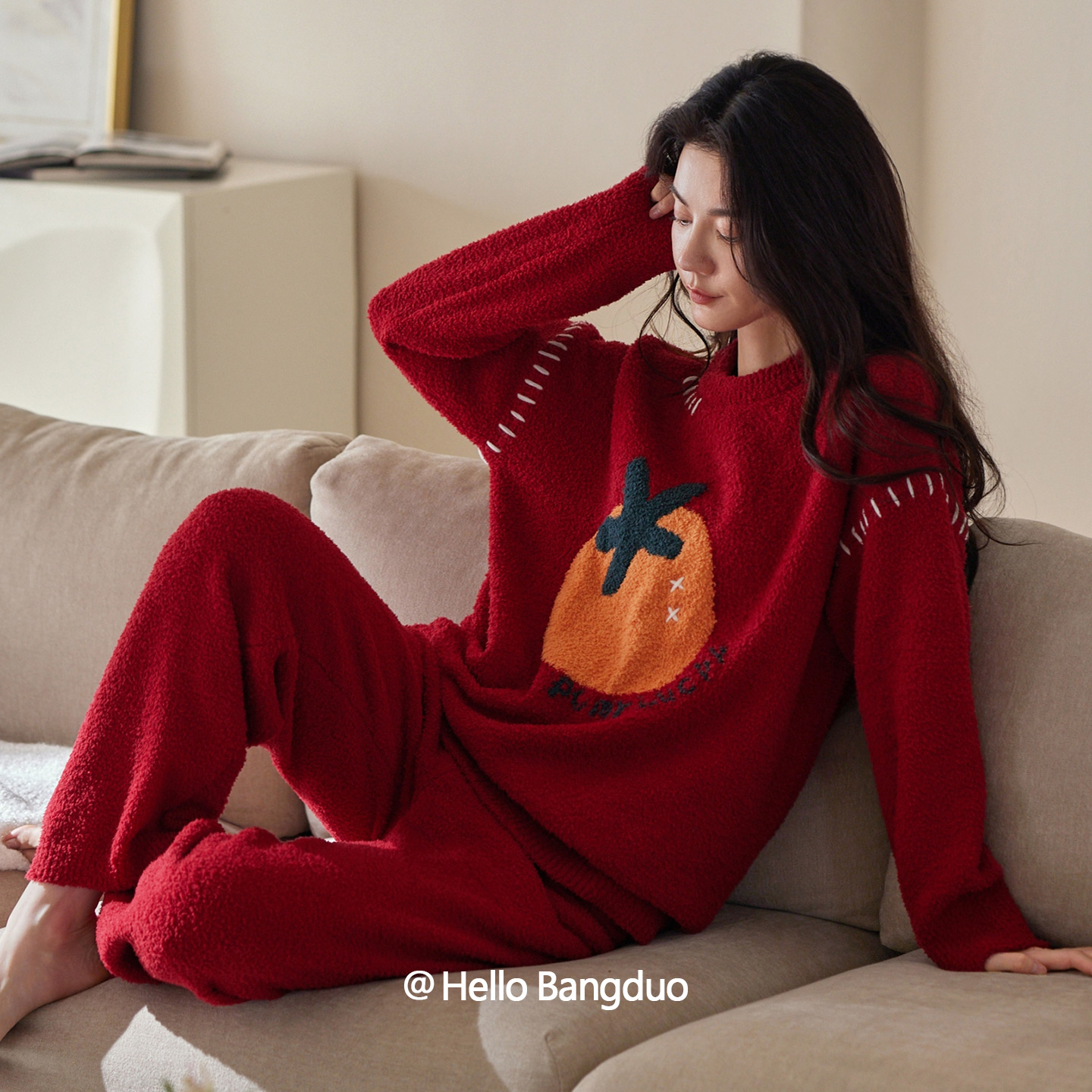 睡衣女士秋冬半边绒长袖家居服