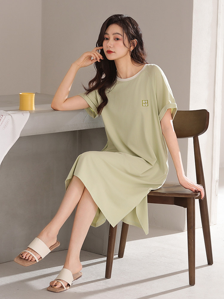 睡衣女式睡衣夏季莫代尔短袖中长裙薄夏季孕妇冰丝绸夏季加码连衣