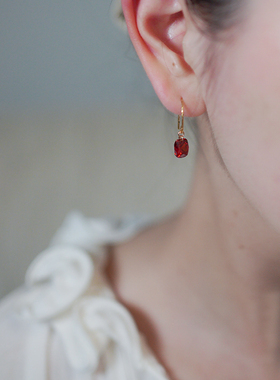 yeajewel手作方形红锆石耳挂925银饰耳环耳钩复古日韩网红女20941