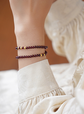 古风新中式纤细石榴石金珠双层手链叠戴手串复古小众轻奢女40520