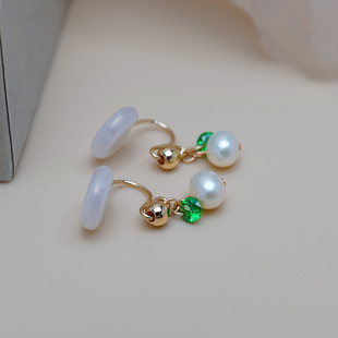 法式优雅简约气质珍珠绿锆石耳夹无耳洞耳骨夹小众清新耳环50703