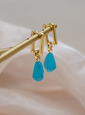 法式复古气质仿绿松石耳扣优雅宫廷风国潮耳环小众高级感女510126