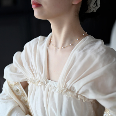 小众设计十三颗满天星小珍珠项链925银饰锁骨链纤细叠戴颈链20418