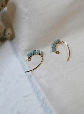 原创设计感海蓝宝耳钩14k包金耳挂清新简约法式耳环小众耳饰20692