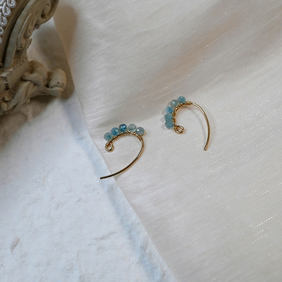 原创设计感海蓝宝耳钩14k包金耳挂清新简约法式耳环小众耳饰20692