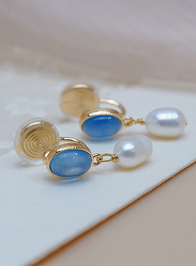 法式复古优雅蓝猫眼珍珠耳夹无耳洞耳骨夹甜美少女耳环礼物50705
