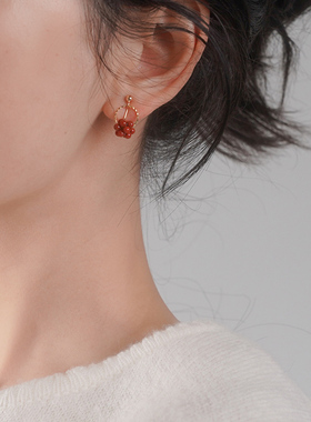 yeajewel小众复古红玛瑙球圆圈耳夹无耳洞耳骨夹甜美耳环女31155