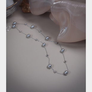 yeajewel手作真多麻灰色珍珠银珠项链满天星锁骨链925银女308151