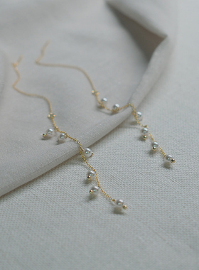 繁星点点简约长款珍珠耳链流苏耳线925纯银耳环轻奢显脸瘦女81136
