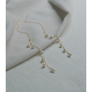 繁星点点简约长款珍珠耳链流苏耳线925纯银耳环轻奢显脸瘦女81136