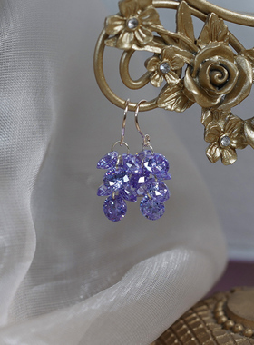 法式复古小众紫色锆石串耳环14k包金耳钩超闪耳环轻奢饰品女41238