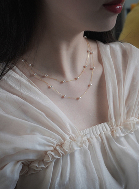 yeajewel原创设计感小珍珠双层项链925银气质小众锁骨链淑女30555
