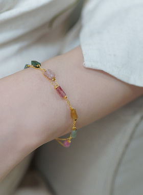 小众设计感多巴胺碧玺双层手链925纯银甜美少女手串轻奢礼物50496