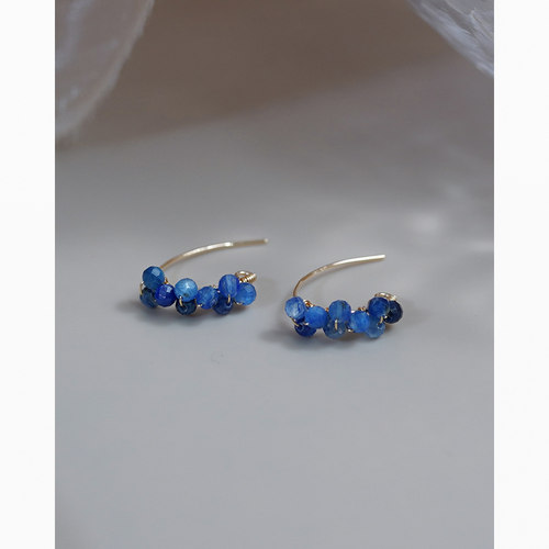 小众轻奢高级感绕蓝晶石耳钩14k包金耳挂法式复古少女耳环412121