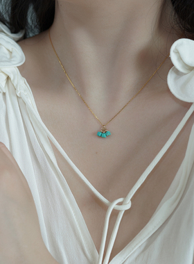 小众设计感三颗蓝松石方糖项链925纯银国风法式少女锁骨链潮50191