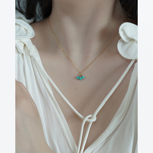 小众设计感三颗蓝松石方糖项链925纯银国风法式 少女锁骨链潮50191