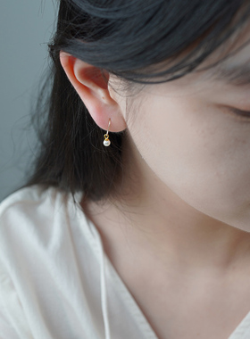 小巧精致4mm珍珠耳环14k包金耳钩迷你简约耳饰小众高级感女410110